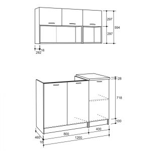 Kitchen modular set melamine color sonoma-white 120x46-29.20cm Hm2438