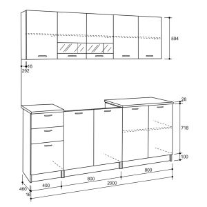 Kitchen modular set melamine color sonoma-white 200x46-29.2cm Hm2443
