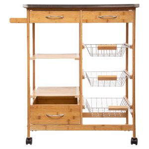 Kitchen shelf-trolley with bamboo frame Esla natural color with white top 73.5x37x86cm