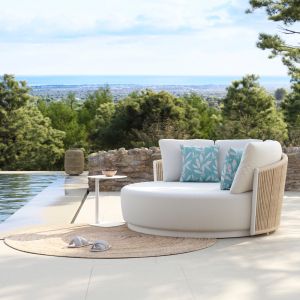 Daybed series Lorien Sm6413.01 aluminum ivory - beige with ropes and pillows 163x158.5x82h