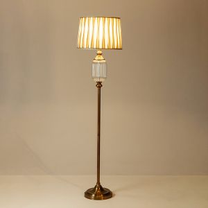 Лампион с платнен абажур бяла - светло кафява стъкло - металик златиста 40x40x162см