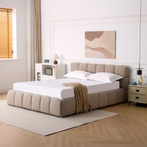 Jeby beige bed with fabric and storage space 160x200cm