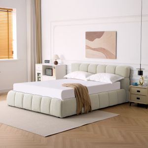 Jeby cream bed with fabric and storage space 160x200 cm