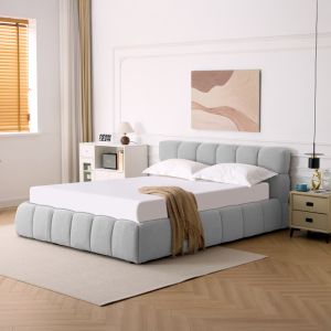 Jeby bed gray with fabric and storage space 160x200 cm