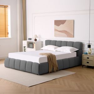 Jeby dark gray fabric bed with storage space 160x200cm
