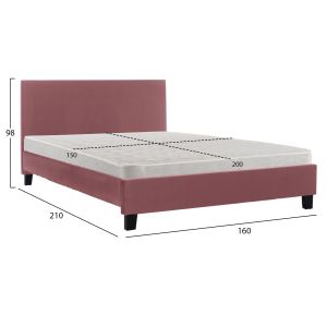 Легло с матрак Becca Hm21283.05 пепел от рози кадифе - матрак 150x200см
