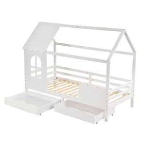 Bed with mattress Domer Hm21319 pine wood in white - mattress 90x190cm