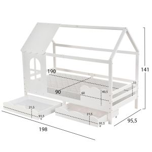 Bed with mattress Domer Hm21319 pine wood in white - mattress 90x190cm