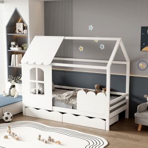 Bed with mattress Domer Hm21319 pine wood in white - mattress 90x190cm