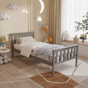 Легло с матрак Gimly Hm21300.02 борова дървесина в сив цвят за матрак 90x190см