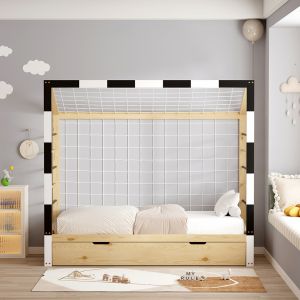 Легло с матрак Goalie Hm21309 борова дървесина в естествен-бял-черен--матрак 90x190см