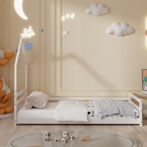 Легло с матрак Houser Hm21301 борова дървесина в бял цвят -- матрак 90x190см