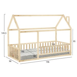 Bed with mattress Houser Hm21315 pine wood in natural color - mattress 90x190cm