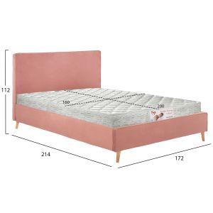 Легло с матрак Indra Hm21280.03 пепел от рози кадифе - матрак 160x200см