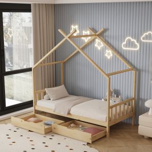 Легло с матрак Klarice Hm21305 борова дървесина в естествен дървесен цвят -- матрак 90x190см