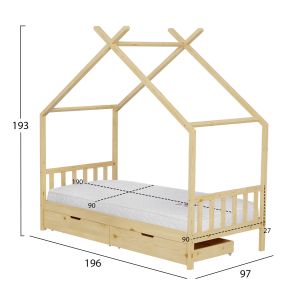 Легло с матрак Klarice Hm21305 борова дървесина в естествен дървесен цвят -- матрак 90x190см