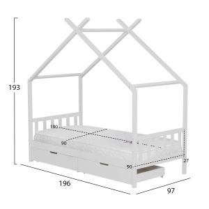 Легло с матрак Klarice Hm21305.01 борова дървесина в бял цвят -- матрак 90x190см