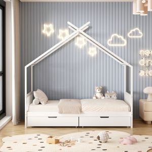 Легло с матрак Klarice Hm21305.01 борова дървесина в бял цвят -- матрак 90x190см