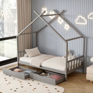 Легло с матрак Klarice Hm21305.02 борова дървесина в сив цвят -- матрак 90x190см