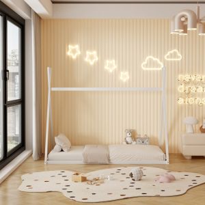 Легло с матрак Munk Hm21306.01 борова дървесина в бял цвят -- матрак 90x190см