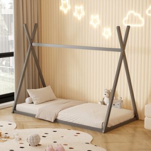 Легло с матрак Munk Hm21306.02 борова дървесина в сив цвят -- матрак 90x190см