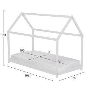 Легло с матрак Pepe Hm21302.01 борова дървесина в бял цвят -- матрак 90x190см