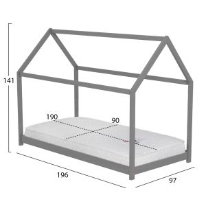 Легло с матрак Pepe Hm21302.02 борова дървесина в сив цвят -- матрак 90x190см