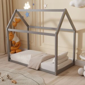 Легло с матрак Pepe Hm21303.02 борова дървесина в сив цвят -- матрак 70x140см