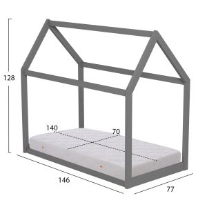 Легло с матрак Pepe Hm21303.02 борова дървесина в сив цвят -- матрак 70x140см