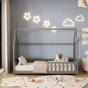 Bed with mattress Phyllis Hm21304.02 pine wood in gray color - mattress 90x190cm