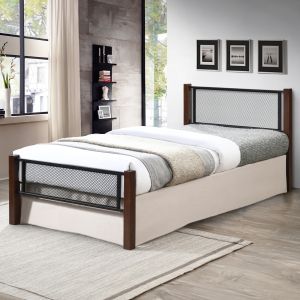 Bed with mattress Rayven Hm21335 metal and wood in frosted oak - mattress 90x190cm