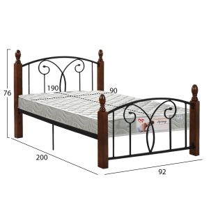 Bed with mattress Suzie Hm21331 metal and wood in walnut - mattress 90x190cm