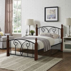 Bed with mattress Suzie Hm21331 metal and wood in walnut - mattress 90x190cm