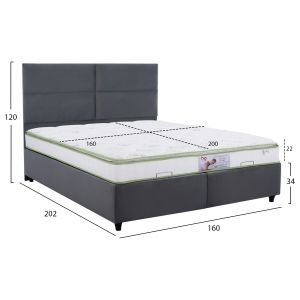 Легло с матрак двойно Milo Hm21163 сиво кадифе и място за съхранение - за 160x200см