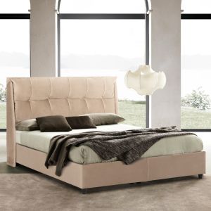 Легло с място за съхранение Dreamlet Hm716 бежово кадифе -за матрак 160x200см.