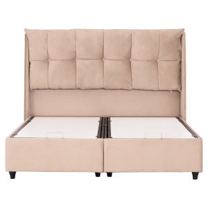 Легло с място за съхранение Dreamlet Hm716 бежово кадифе -за матрак 160x200см.