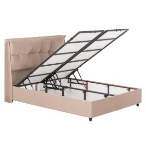 Легло с място за съхранение Dreamlet Hm716 бежово кадифе -за матрак 160x200см.