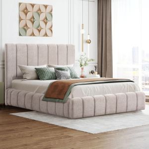 Легло с място за съхранение Remo Hm719.10 плат теди в бежово - матрак 160x200см.