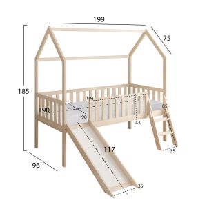 Bed with slide Phyllis Hm21310 pine wood in natural color - with mattress 90x190cm