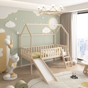Bed with slide Phyllis Hm21310 pine wood in natural color - with mattress 90x190cm