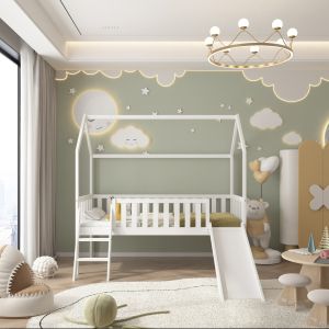 Bed with slide Phyllis Hm21310.01 pine wood in white - with mattress 90x190cm
