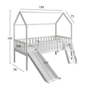 Bed with slide Phyllis Hm21310.01 pine wood in white - with mattress 90x190cm