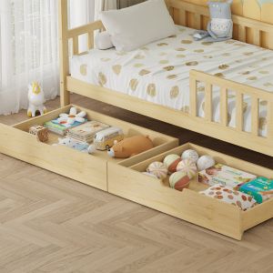 Bed with drawers Phyllis Hm21324 pine wood in natural wood color - with mattress 90x190cm