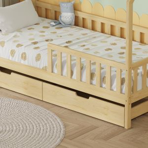 Bed with drawers Phyllis Hm21324 pine wood in natural wood color - with mattress 90x190cm