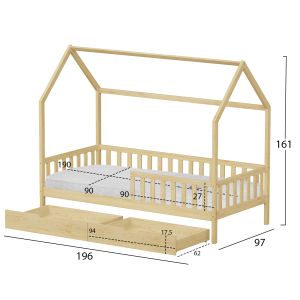 Bed with drawers Phyllis Hm21324 pine wood in natural wood color - with mattress 90x190cm