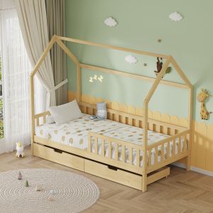 Bed with drawers Phyllis Hm21324 pine wood in natural wood color - with mattress 90x190cm