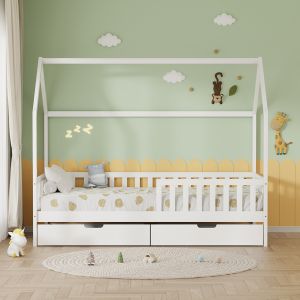 Bed with drawers Phyllis Hm21324.01 pine wood in white - with mattress 90x190cm