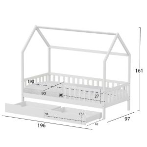 Bed with drawers Phyllis Hm21324.01 pine wood in white - with mattress 90x190cm