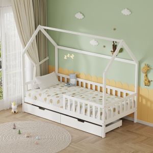 Bed with drawers Phyllis Hm21324.01 pine wood in white - with mattress 90x190cm