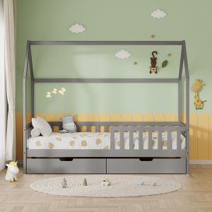 Bed with drawers Phyllis Hm21324.02 pine wood in gray - with mattress 90x190cm